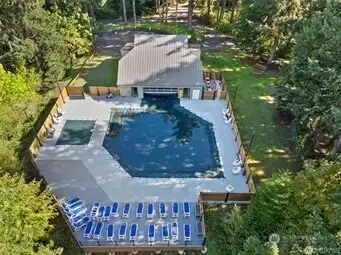 Drone view of pool. Drone view of pool.