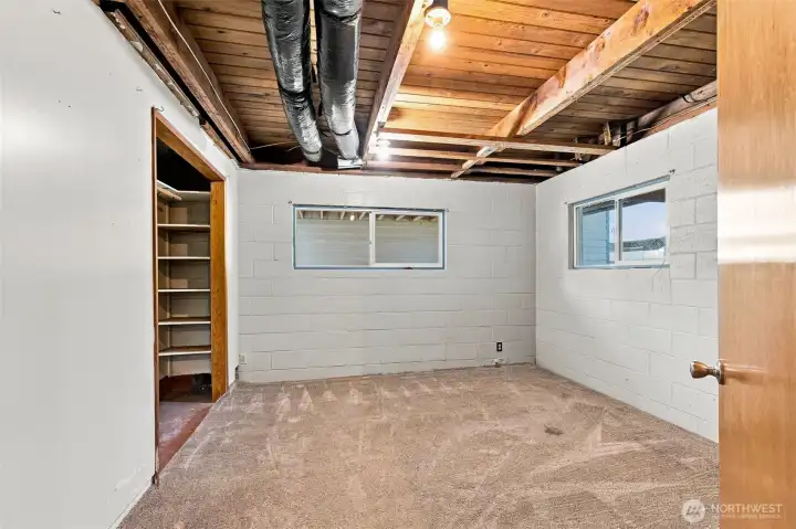 Partially finished basement bedroom (without virtual staging). Partially finished basement bedroom (without virtual staging).