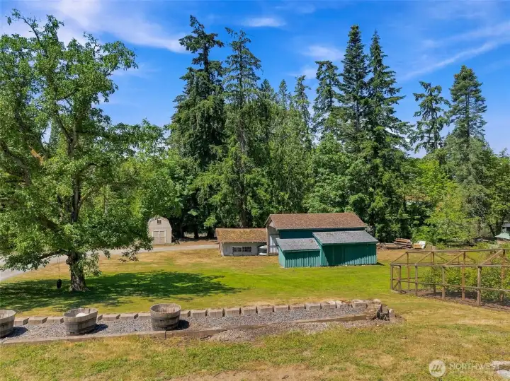 16ft pole barn, tuff shed, and 800-square-foot barn with horse stall on the west side of the property. 16ft pole barn, tuff shed, and 800-square-foot barn with horse stall on the west side of the property.