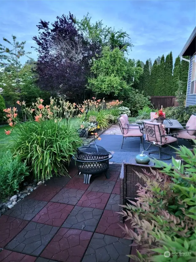 Enjoy the Peace and Quiet of the very private backyard that includes a Spacious Patio,  a Tranquil Pond,  and Mature foliage throughout the front and backyard.