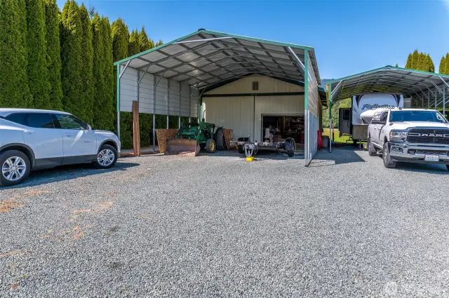 The shop can be made to hold vehicles as well. There is plenty of added storage in the loft above too.