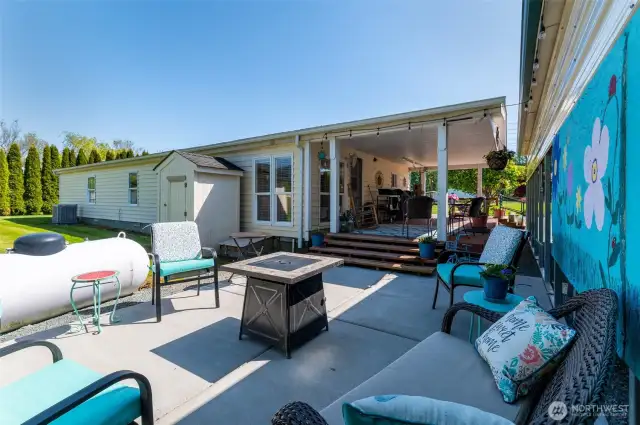 So many beautiful spaces to choose from, notice the new heat pump with AC to keep you cool inside on those hot summer days!