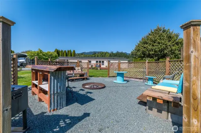This firepit area is set up to entertain as well as enjoying the mountain views.