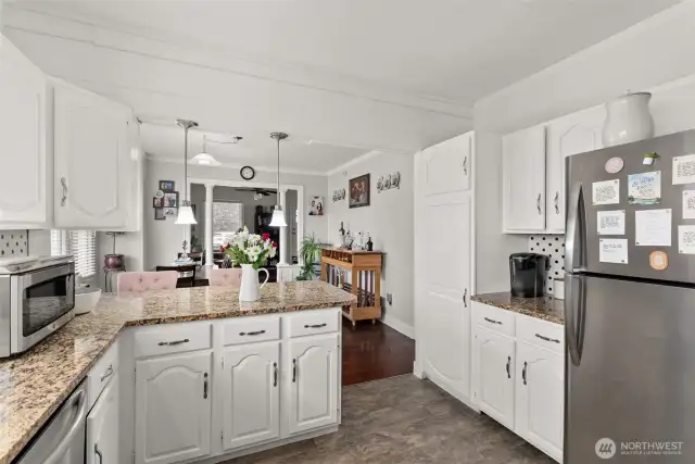 Kitchen opens directly into the dining room and then to the living room