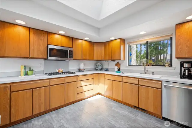 Stainless steel appliances in the kitchen, all appliances stay.