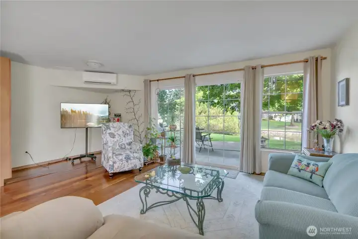 Living Room with Sliding Door to Large Patio