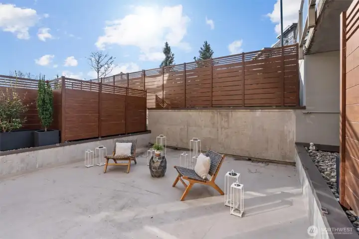 Massive private courtyard.  An incredible amenity to a condo! Perfect additional entertaining space or a wonderful place to simply relax.