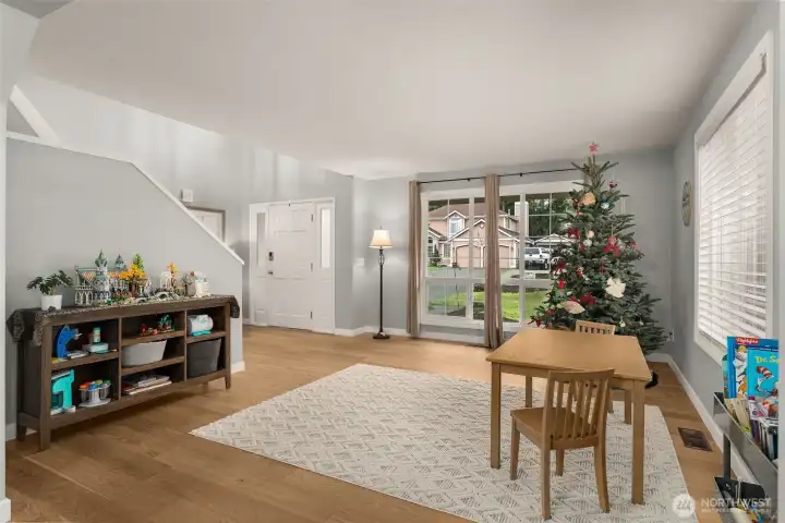 Front room can be a sitting room, 2nd living room or anything you can imagine. Owners used it for a child play area.