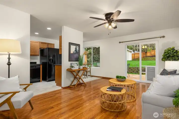 Great living space with slider to the back deck and garden.