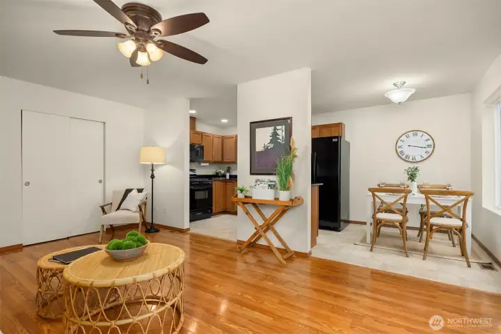Open concept floor plan.Large storage closet, could serve as a pantry.
