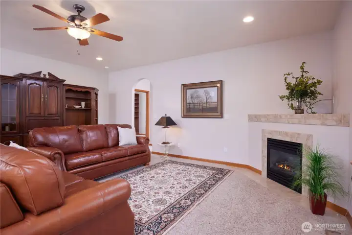 A cozy fireplace to keep you warm in the winter months.