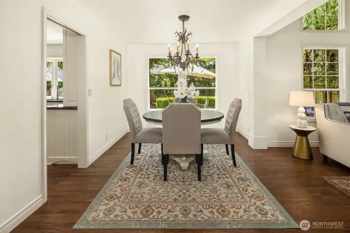 Elegant dining room with views to back yard.