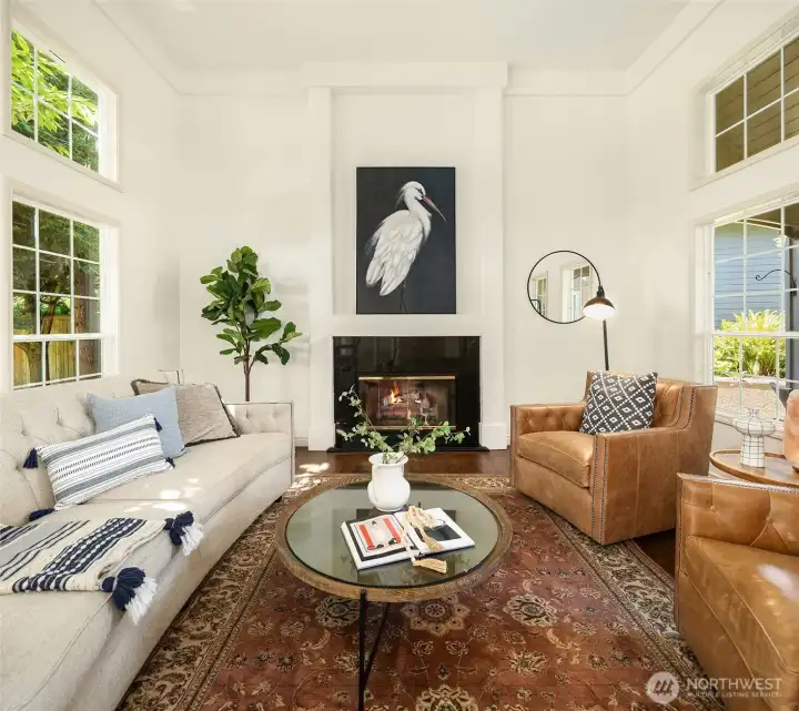 Windows on each side of living room for dramatic effect and lots of natural light