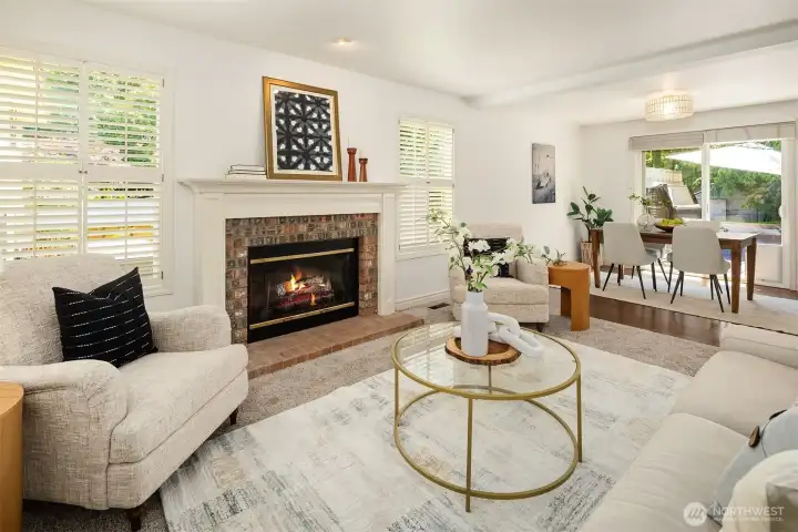 Spacious family room off of kitchen with gas fireplace.