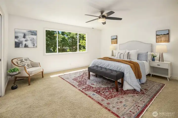 Spacious primary suite with French Doors