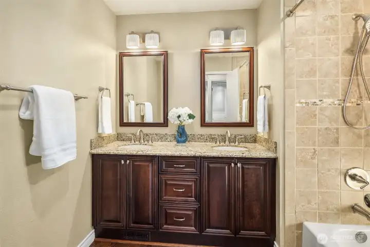 Beautifully updated full bath upstairs with double sinks