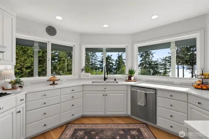 Views from the expansive kitchen cannot be beat during anytime of the day, but the evenings are spectacular.