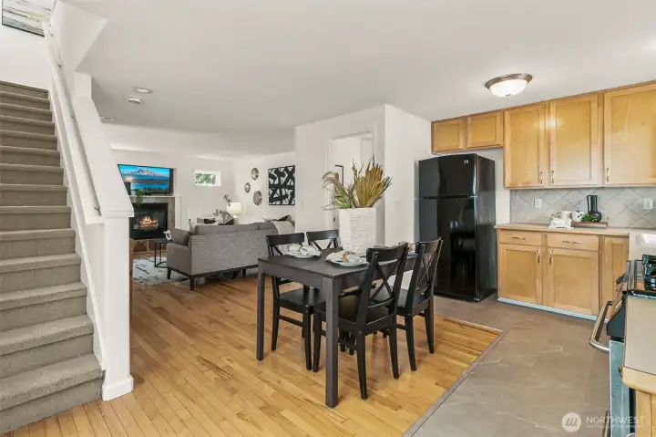 Kitchen looks onto the dining/living spaces for a truly open concept great room.