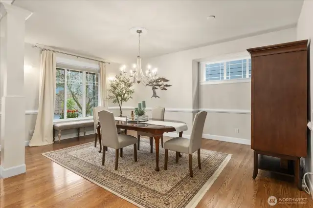 A grand entrance into  formal living or dining space. Invite your friends and family, there is room for all!