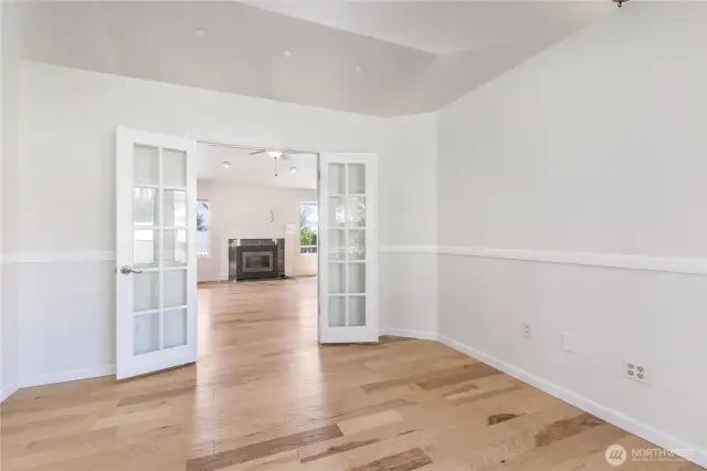 Office with Entrance to Family Room at Center