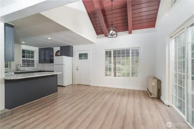 Kitchen & living room with propane gas heater!