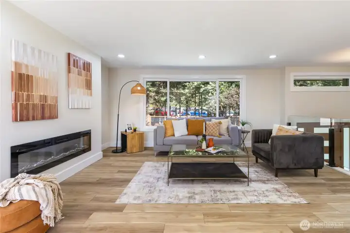 Fireplaces upstairs and downstairs. Both give off heat.