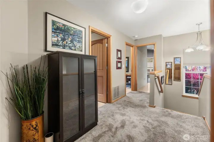 Upstairs landing. Calm and inviting.