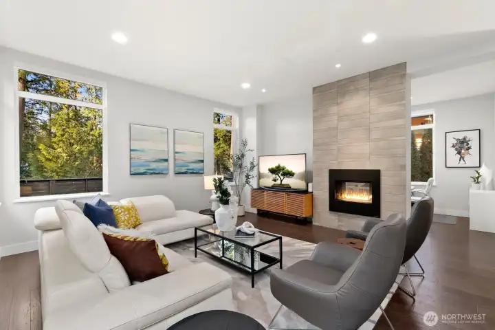 Fam room backs to the private greenbelt backyard