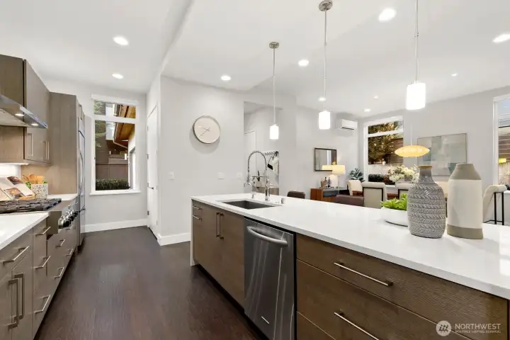 Well-sized pantry in the background by the window