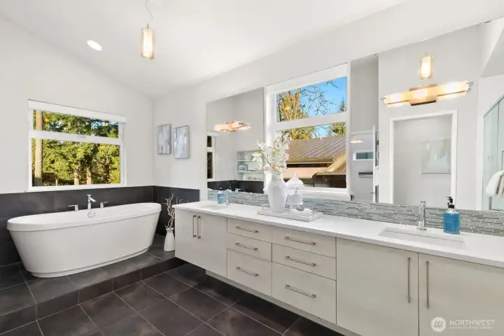 The primary bath is an oasis in itself