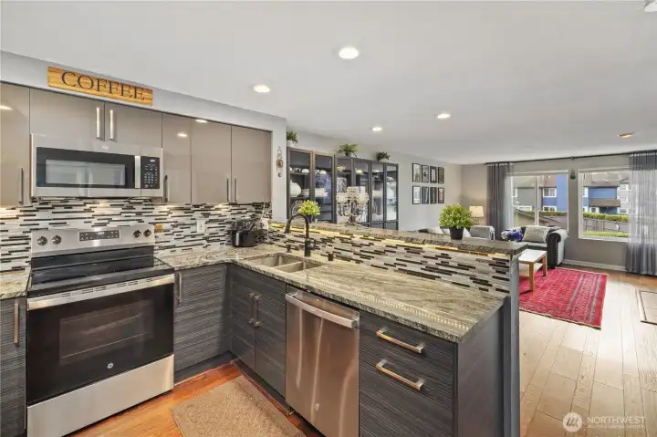 Family and friends can mingle in the kitchen when you cook…