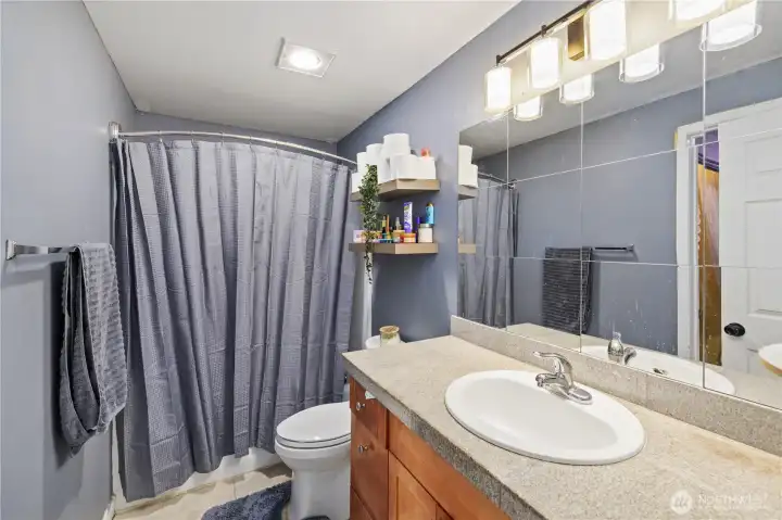 View of the Jack and Jill bathroom from the hallway.