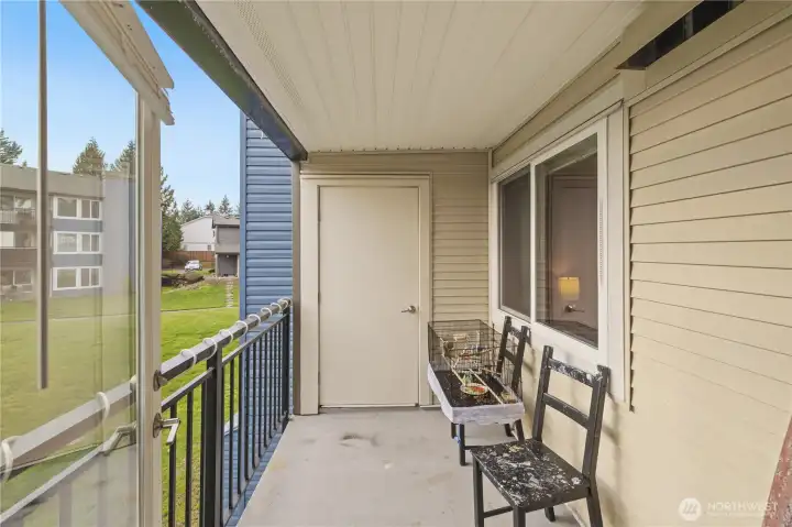 Airy balcony with storage space.