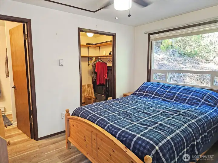 Spacious and bright! You will notice the small walk in closet to the right hand side, and the bathroom to the left.