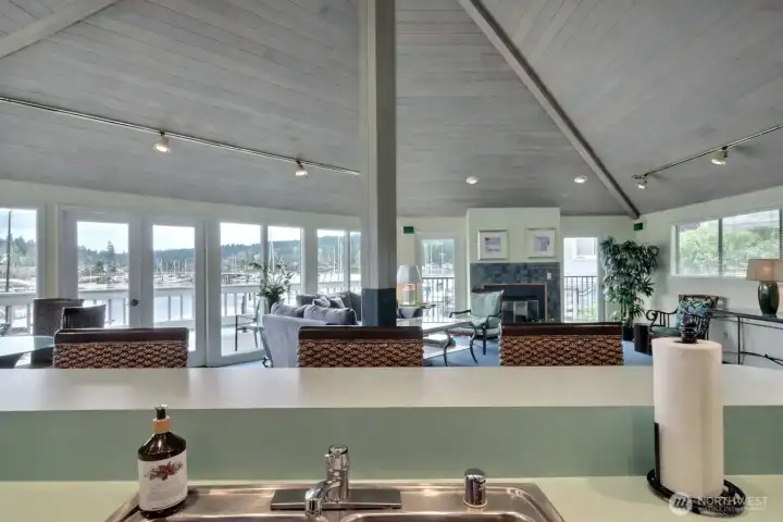 Kitchen looking into the entertainment area of the Clubhouse.