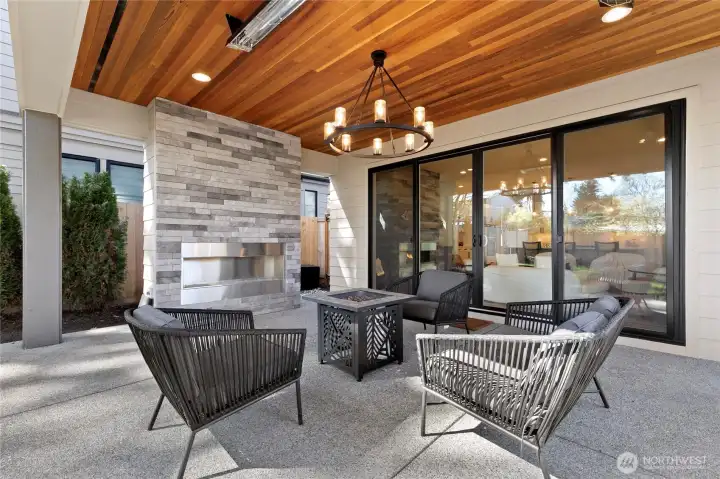 Heated patio with gas fireplace