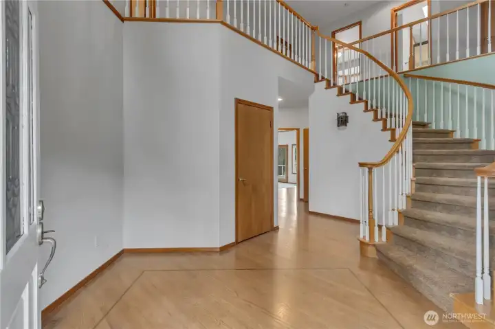 A grand staircase welcomes you.