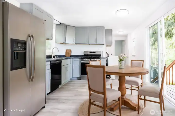 Virtual Staging in Kitchen & Dining area.