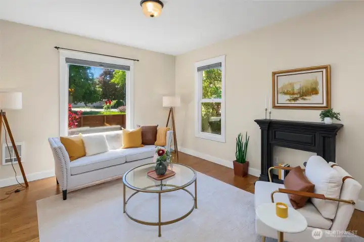 Bright living room with hardwood floors. Bright living room with hardwood floors.