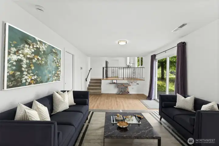 Lower living space, virtually staged