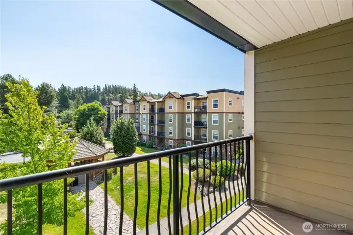 Balcony overlooking courtyard and gazebo Balcony overlooking courtyard and gazebo
