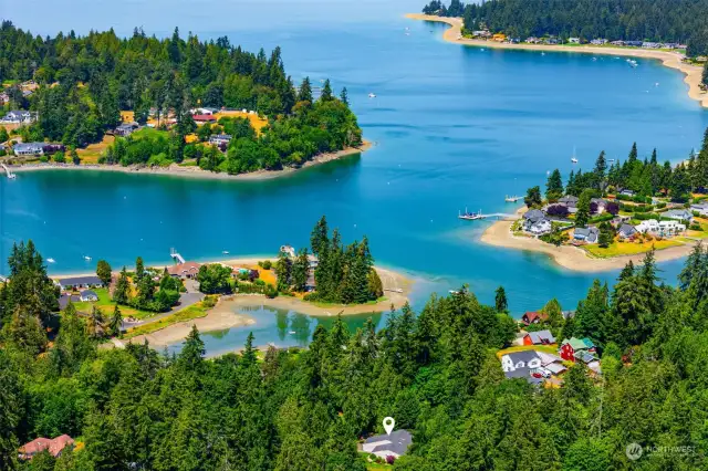 It's so fun when we use aerial shots to see how close the water is! Plenty of opportunity to get in the water and swim, kayak and paddleboard!