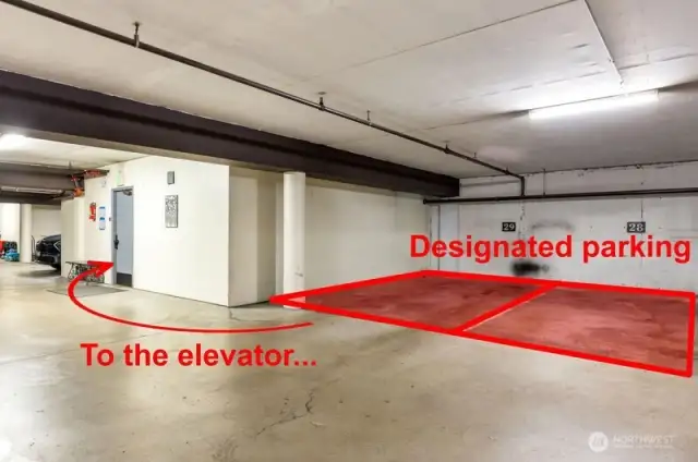 Secure Garage Offers Rare 2 Side by Side Parking spots Just steps to the elevator