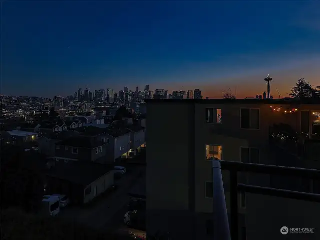 Space Needle at Twilight with the Christmas Tree On Top