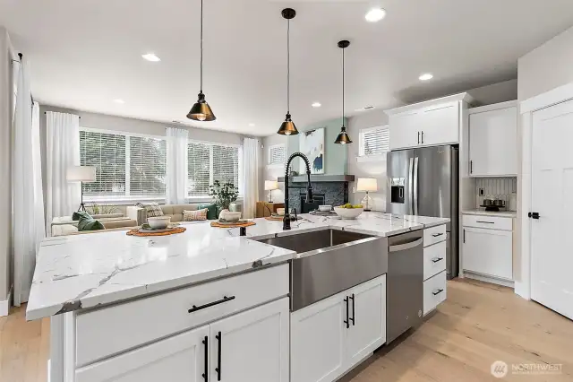 Large island with quartz counters
