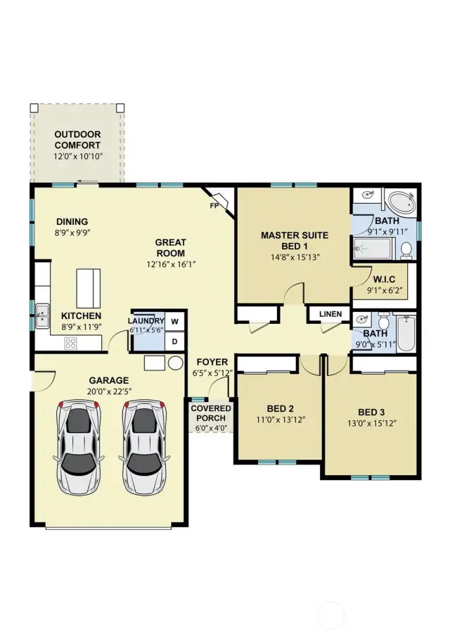 SIZES AND DIMENSIONS ARE APPROXIMATE, PER BUILDER'S PLANS. ACTUAL MAY VARY