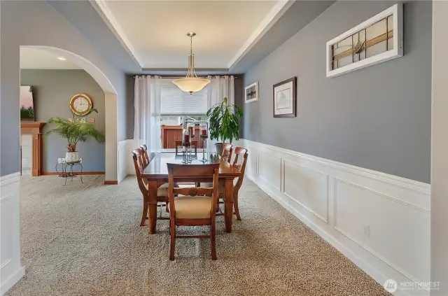 Dining space is visually and acoustically coupled to the Great Room and Kitchen.