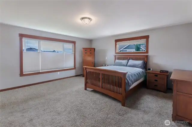 Primary bedroom has lots of room and an additional closet and more great views!