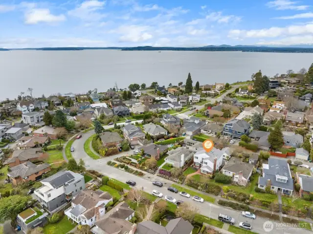 This aerial shot highlights the home’s close proximity to Magnolia Boulevard, showcasing its desirable location within one of the neighborhood’s most scenic corridors.