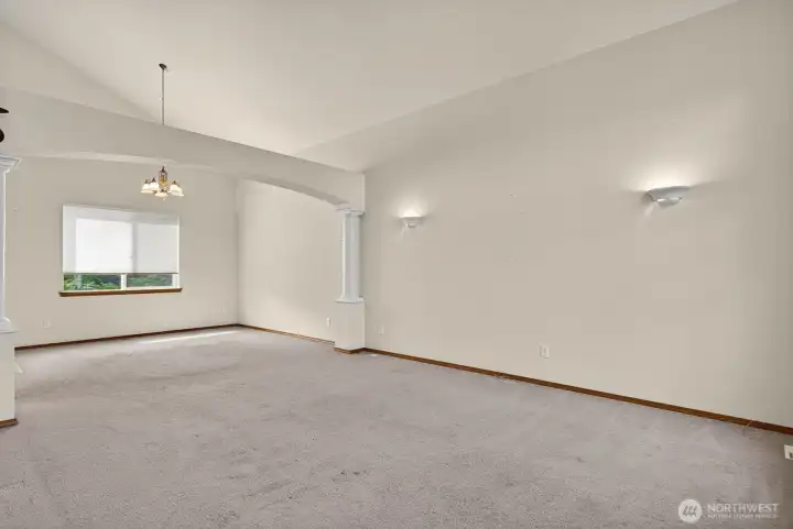 Dining Room with vaulted ceilings